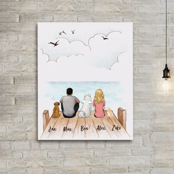 Personalized gifts for dog lovers Canvas Print Wall Art - DOG & COUPLE - Wooden Dock