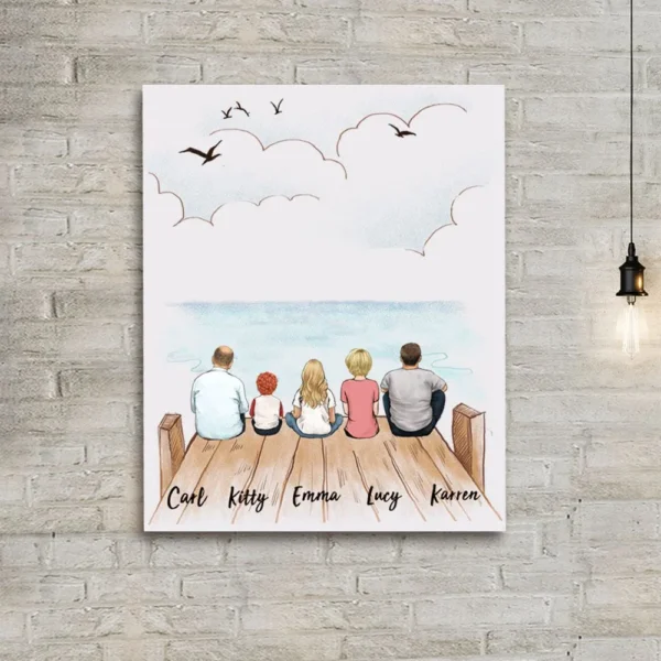 Personalized gifts for the whole family - Canvas Print - Wall Art - UP TO 5 PEOPLE - Wooden dock