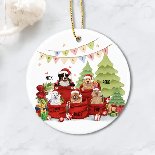 Personalized Santa Bag Christmas Ceramic Ornament gifts for dog cat lovers