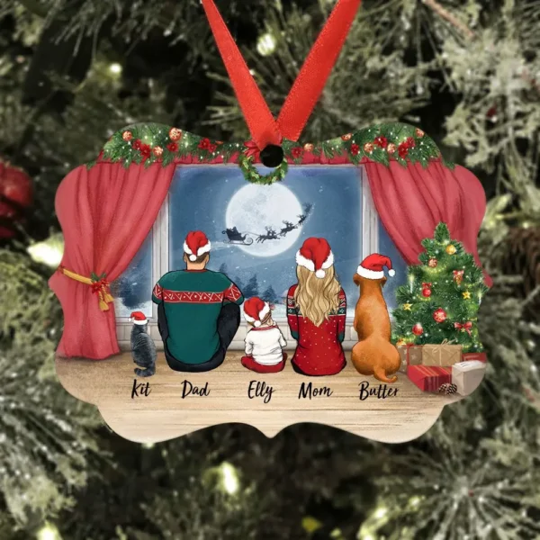 Custom Ornament Family With Dog, Cat  - Medallion Metal Ornament Gifts - Family Christmas Gifts