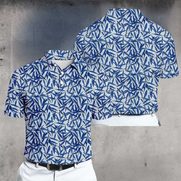 Blue And White Golf Polo Shirt Men's Stylish Apparel For Golf Enthusiasts