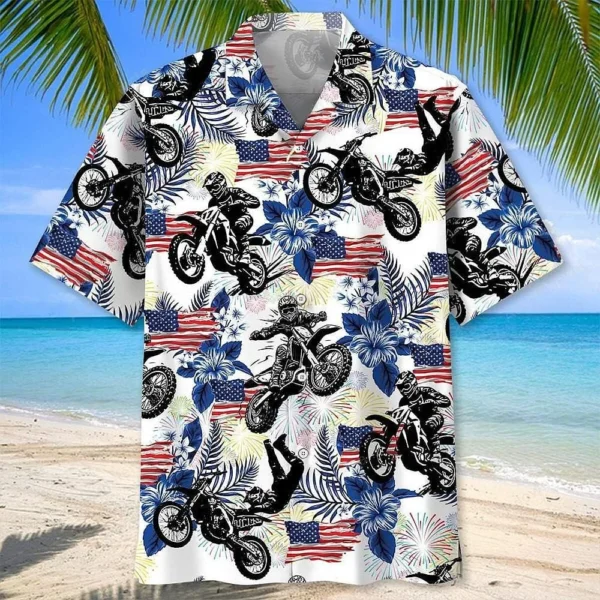 Dirt Bike American Flag Hawaiian Shirt Stylish Apparel For Dirt Bike Riders And Motocross Enthusiasts