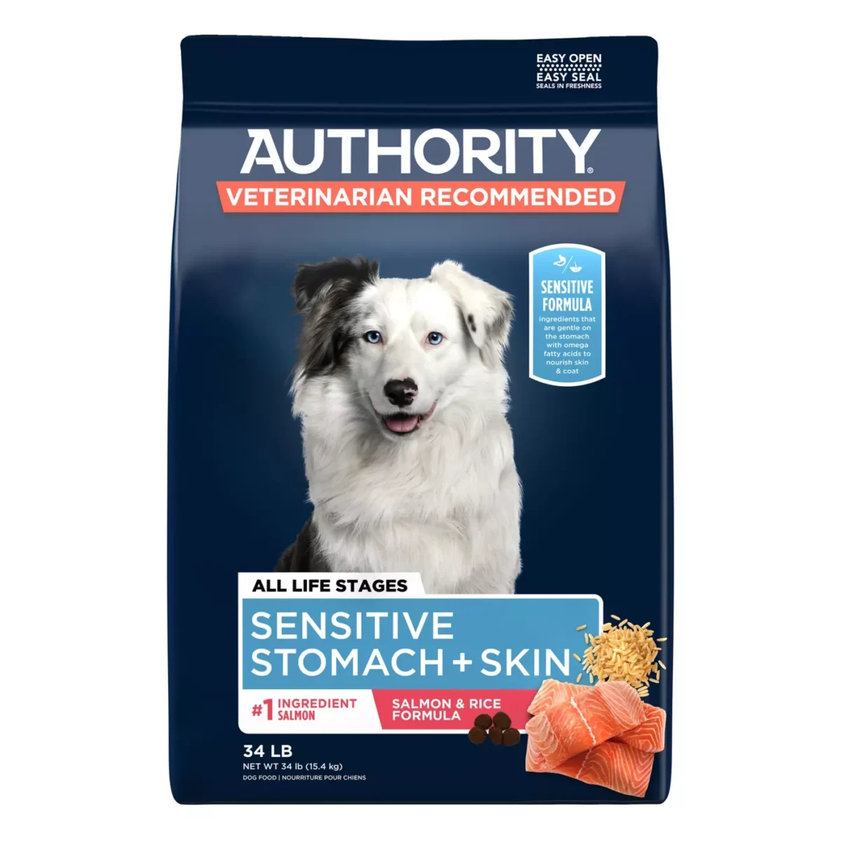 All Life Stages Dry Dog Food with Salmon Rice for Sensitive Stomach and Skin by Authority 11