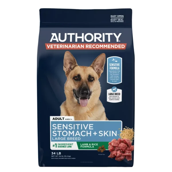 Large Breed Adult Dry Dog Food with Lamb & Rice for Sensitive Stomach and Skin by Authority